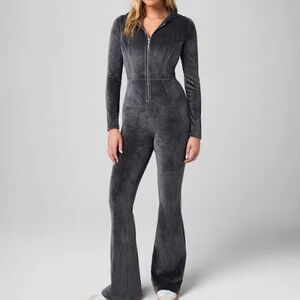 NWOT Fabletics Plush Rib Hooded‎ Jumpsuit L Grey